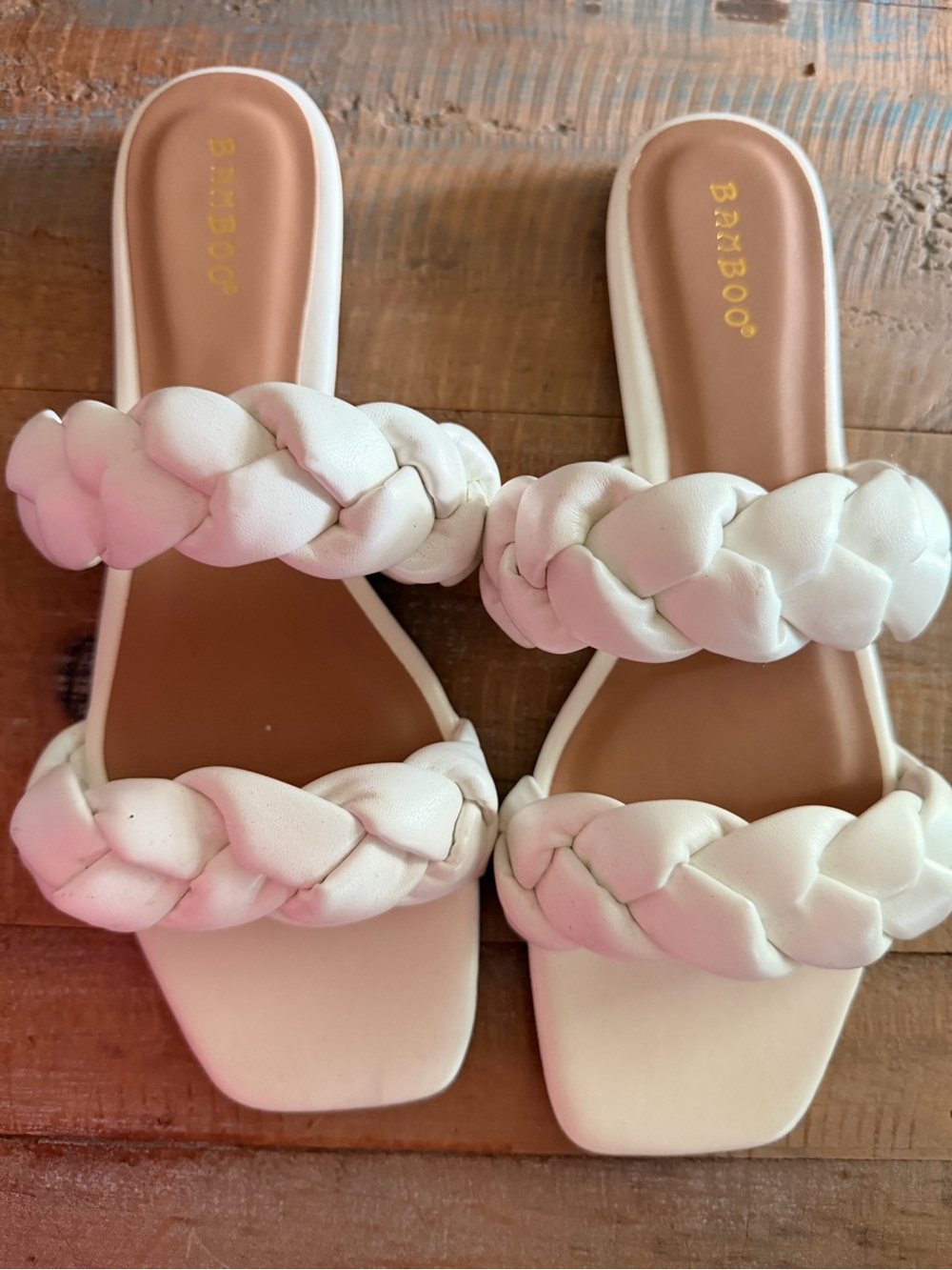 BAMBOO White Braided Double-Band Slide Sandals
